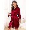 Lovasy Satin Robe for Women 3/4 Sleeve Silky Kimono Bathrobe S-XXL(Purplish Red)